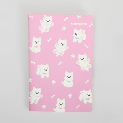 Super Cute A5 Single Lined Notebook - Happy Puppy / Pink