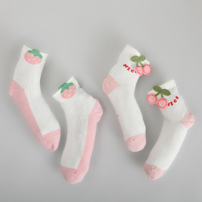 Cute Strawberry &amp; Cherry Kids Socks – Set of 2 Pairs (7-9 years)