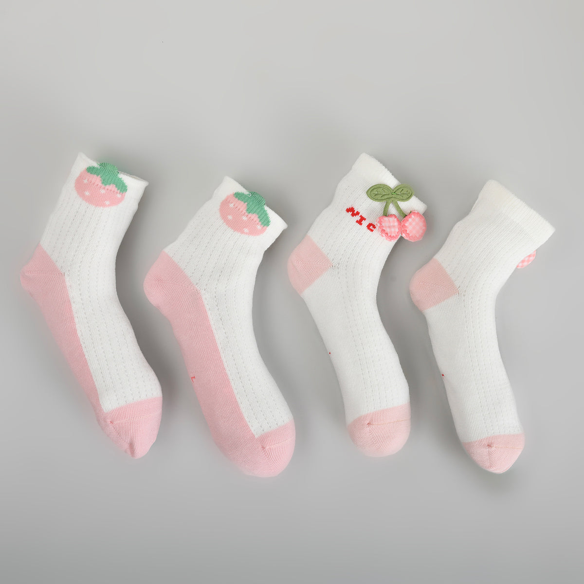Cute Strawberry &amp; Cherry Kids Socks – Set of 2 Pairs (7-9 years)