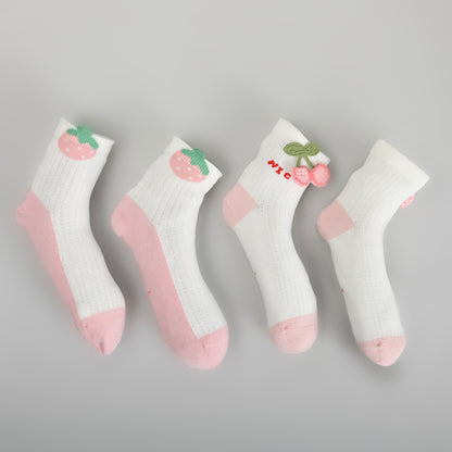 Cute Strawberry &amp; Cherry Kids Socks – Set of 2 Pairs (7-9 years)