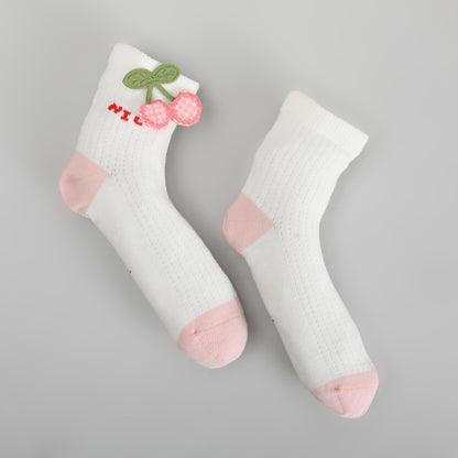 Cute Strawberry &amp; Cherry Kids Socks – Set of 2 Pairs (7-9 years)