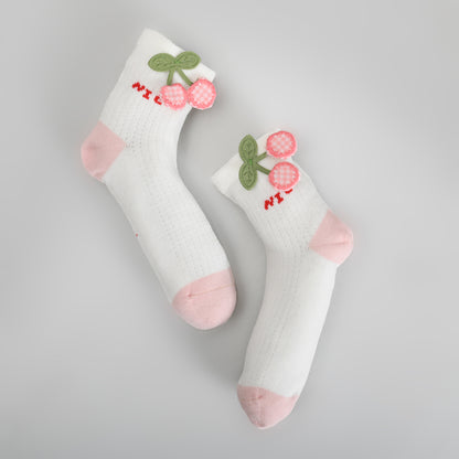 Cute Strawberry &amp; Cherry Kids Socks – Set of 2 Pairs (7-9 years)
