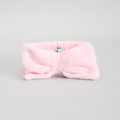 Bow Spa Headband &amp; Wristband Set – Pink Plush Skincare Headband