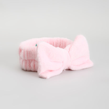 Bow Spa Headband &amp; Wristband Set – Pink Plush Skincare Headband