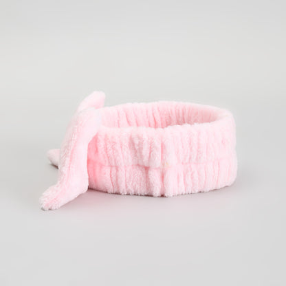 Bow Spa Headband &amp; Wristband Set – Pink Plush Skincare Headband