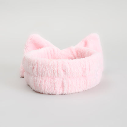Bow Spa Headband &amp; Wristband Set – Pink Plush Skincare Headband