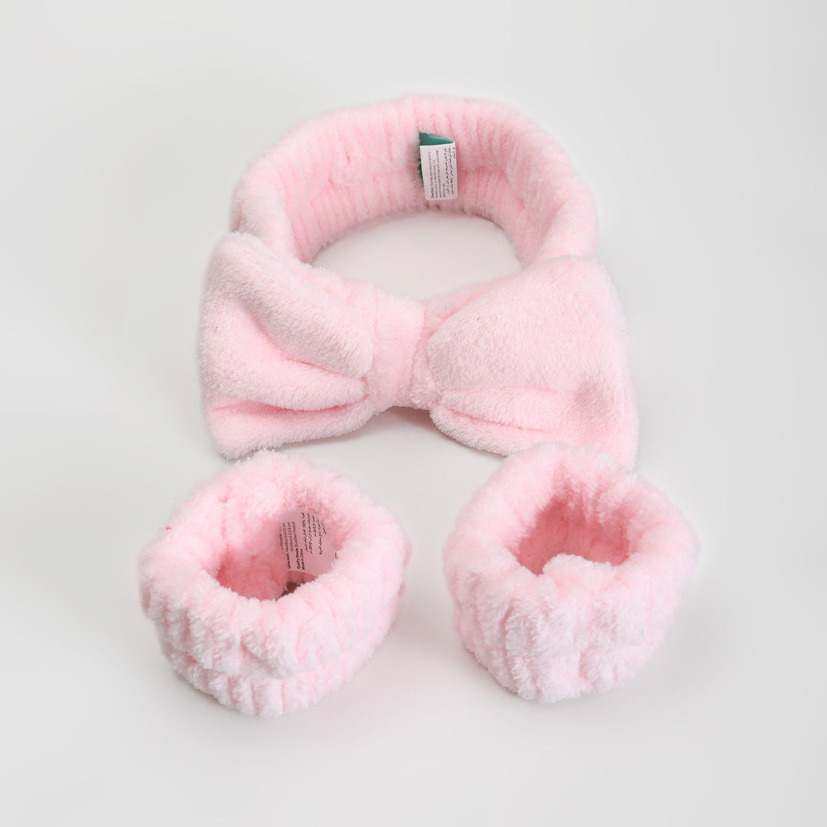 Bow Spa Headband &amp; Wristband Set – Pink Plush Skincare Headband