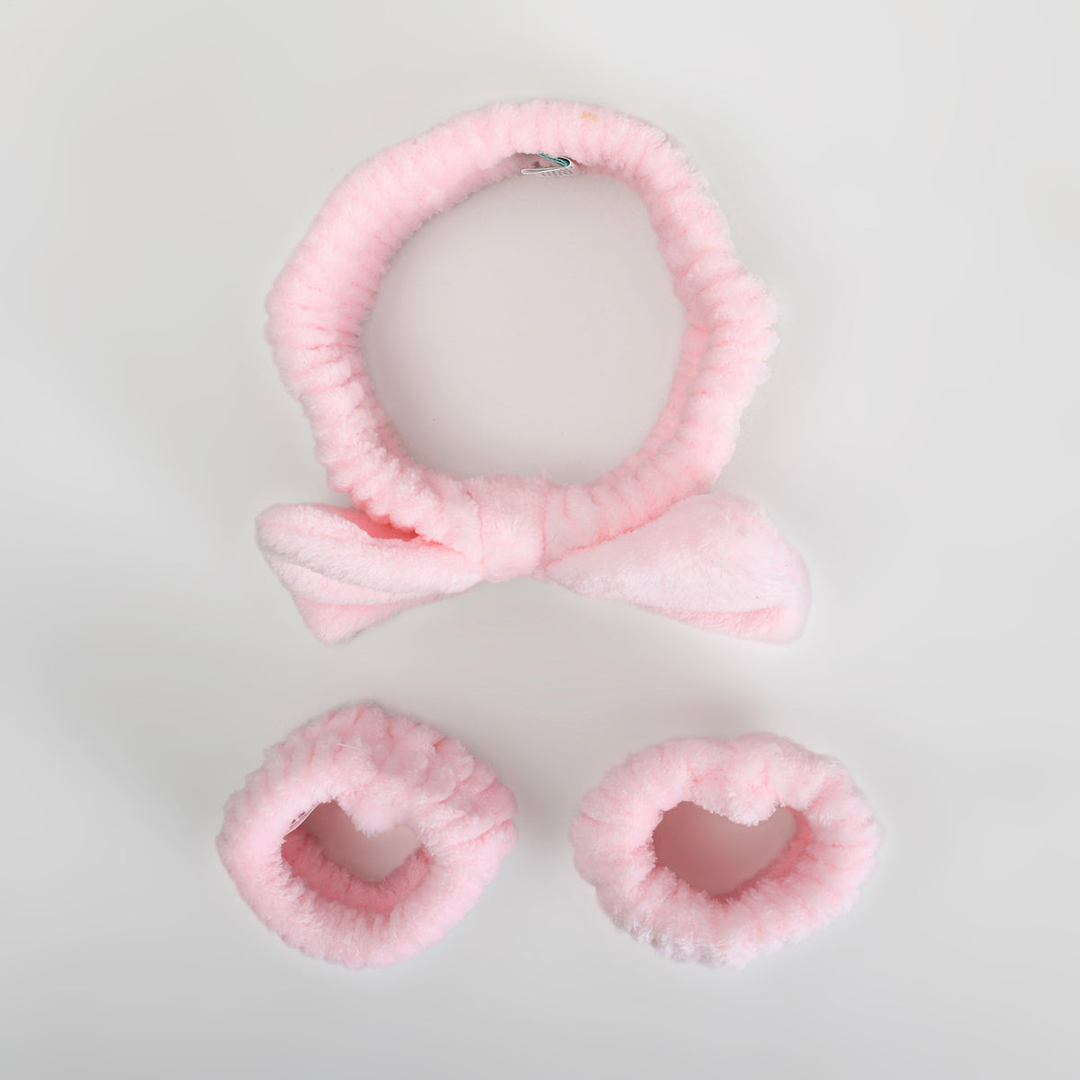Bow Spa Headband &amp; Wristband Set – Pink Plush Skincare Headband