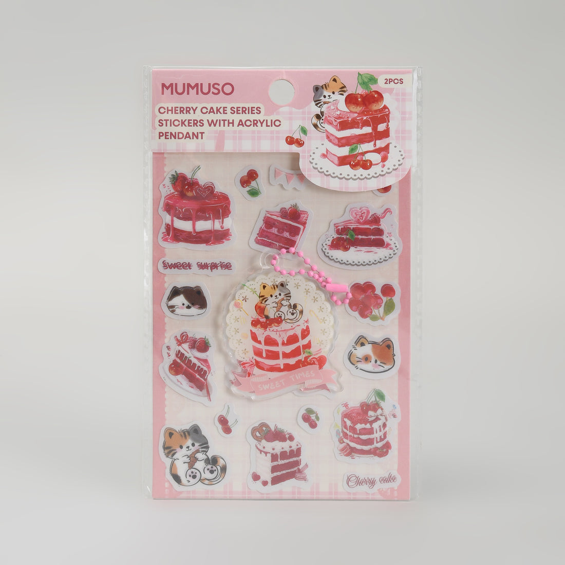 Cherry Cake Series Stickers with Acrylic Key Chain: Set of 2 Sheets