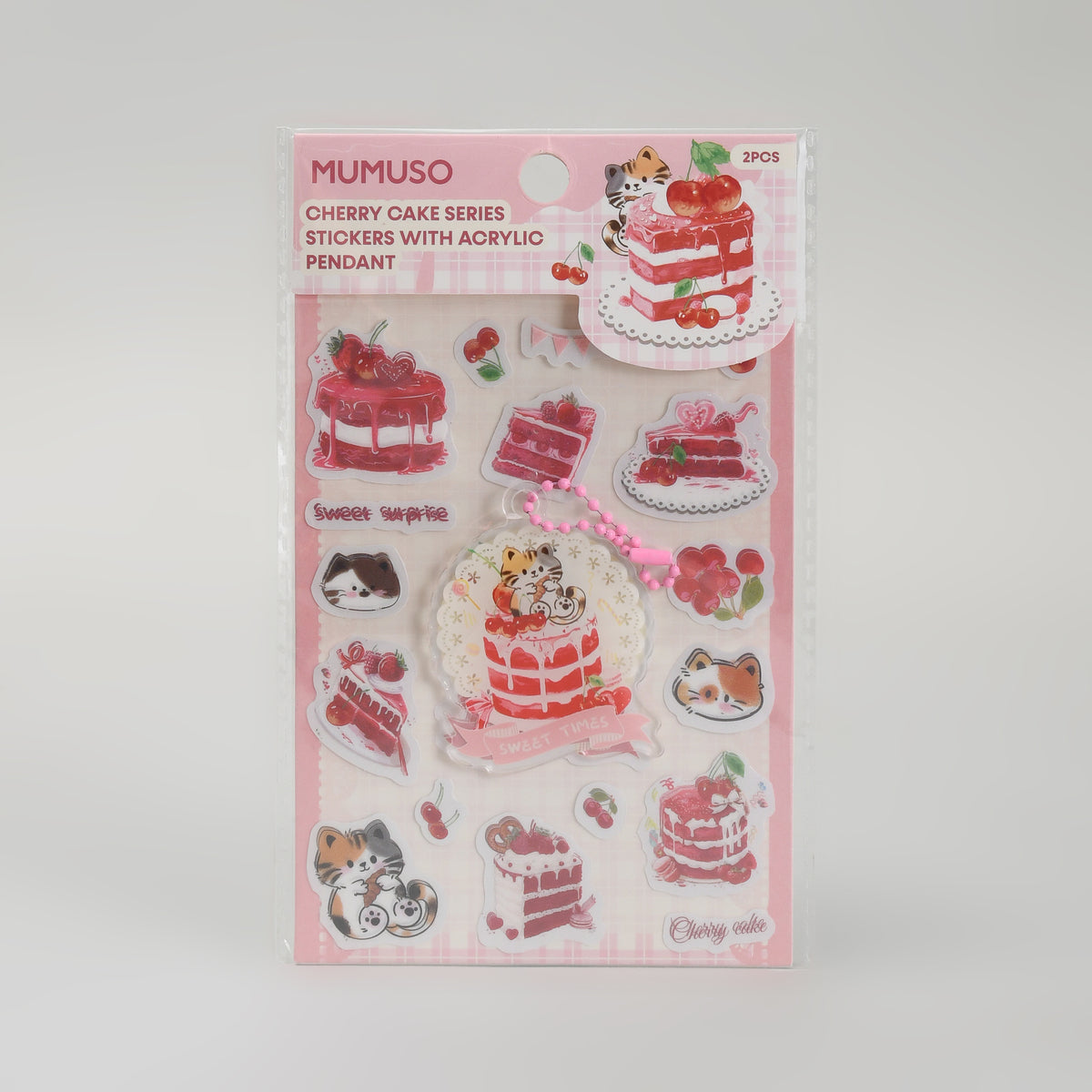 Cherry Cake Series Stickers with Acrylic Key Chain: Set of 2 Sheets