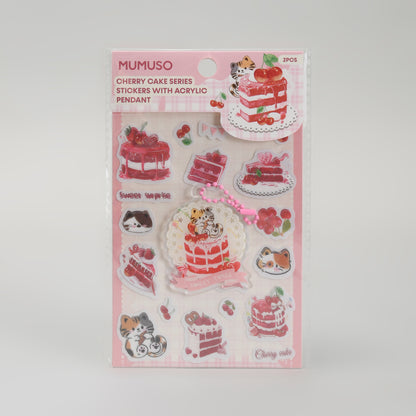 Cherry Cake Series Stickers with Acrylic Key Chain: Set of 2 Sheets