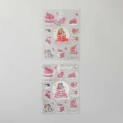Cherry Cake Series Stickers with Acrylic Key Chain: Set of 2 Sheets