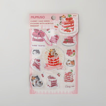 Cherry Cake Series Stickers with Acrylic Key Chain: Set of 2 Sheets
