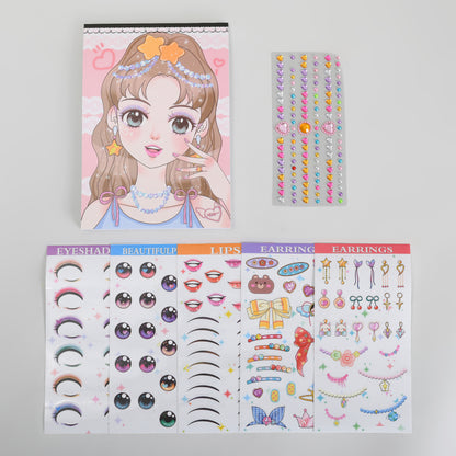 Makeup Stickers Gift Set for Girls – Dress-Up Sticker Book with Rhinestones