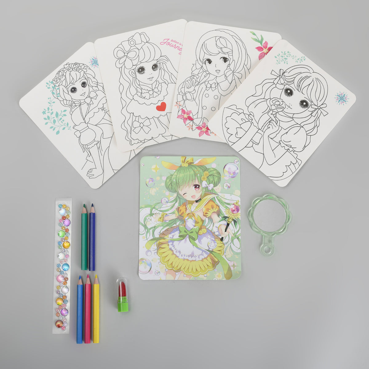 Princess Dress-Up  Kit – Colouring Cards Set with Gem Stickers &amp; Mirror
