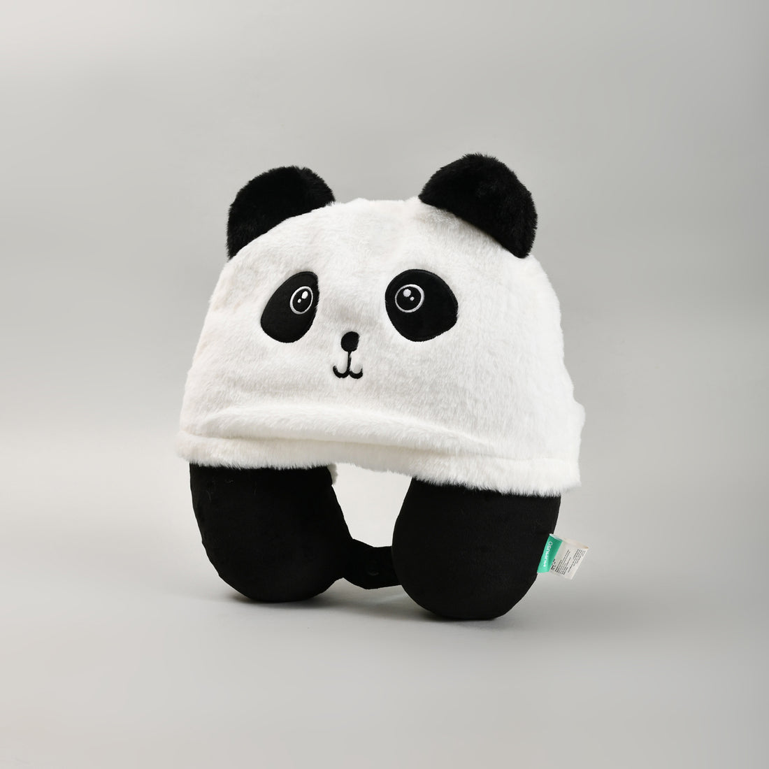 Memory Foam U-Shaped Neck Pillow with Hood- Panda- Black and White