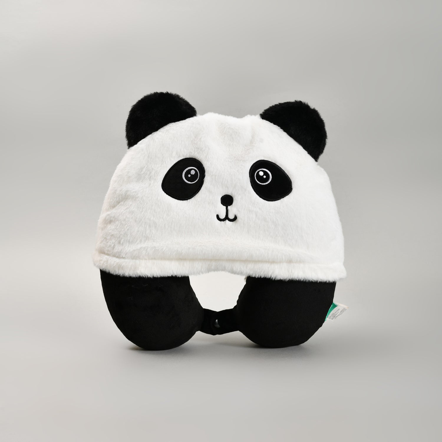 Memory Foam U-Shaped Neck Pillow with Hood- Panda- Black and White