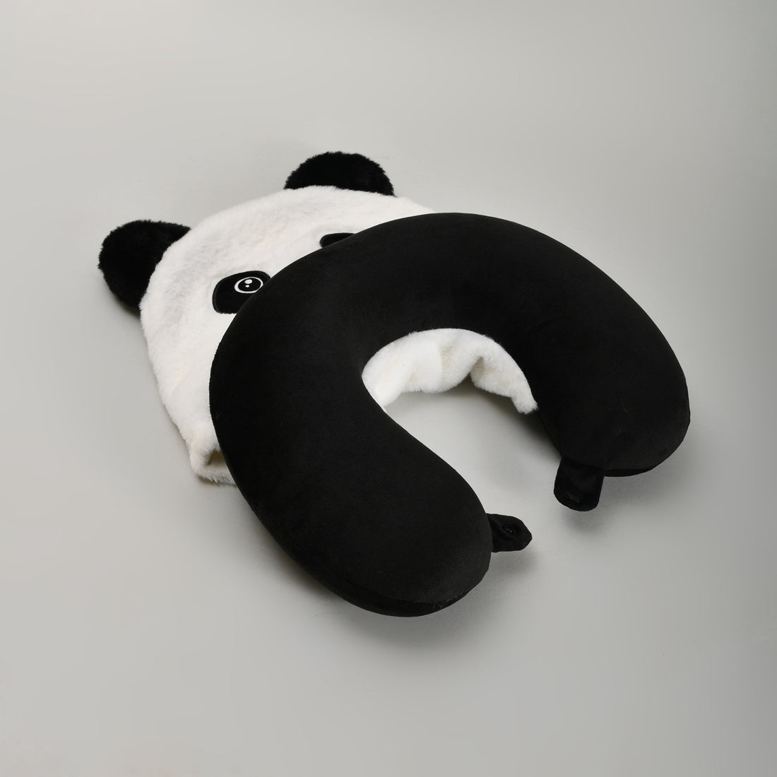 Memory Foam U-Shaped Neck Pillow with Hood- Panda- Black and White