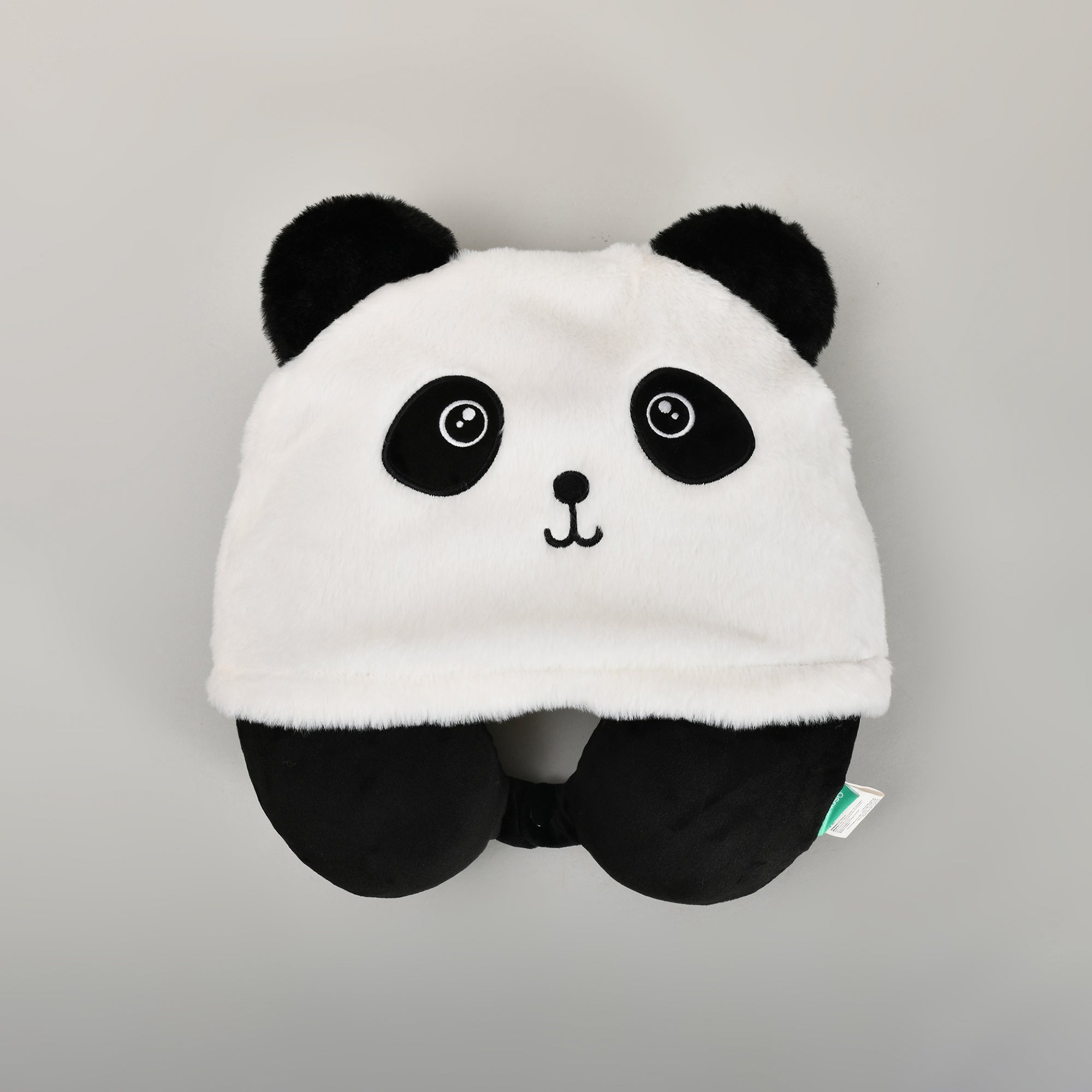 Memory Foam U-Shaped Neck Pillow with Hood- Panda- Black and White