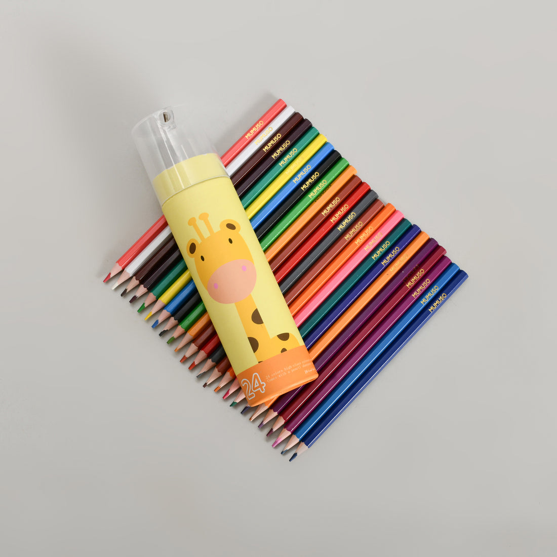Mumuso 24 Colour Pencil Set with Sharpener in a giraffe Box
