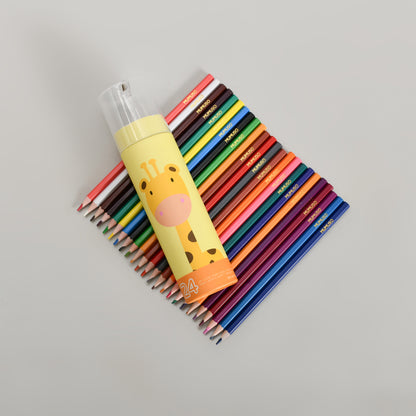Mumuso 24 Colour Pencil Set with Sharpener in a giraffe Box