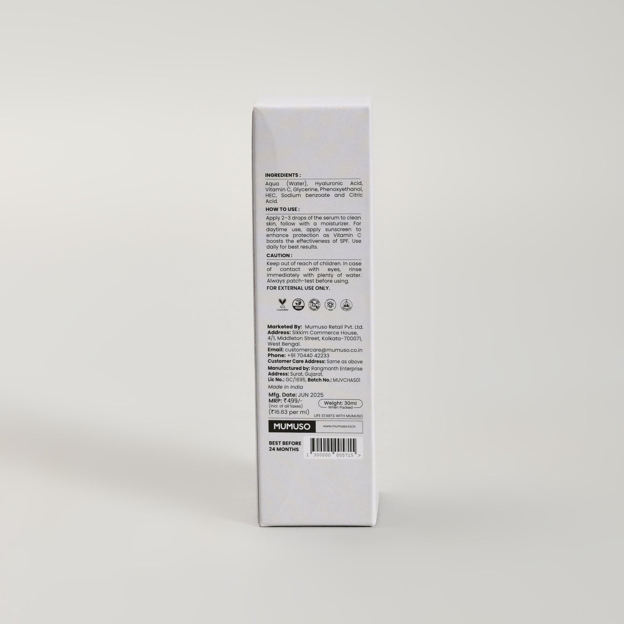 Mumuso Skin Essential: Vitamin C with Hyaluronic Acid Serum- 30ml