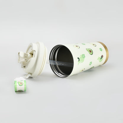 Mumuso Avocado Insulated Coffee Tumbler with Lanyard- Green/ 550ml