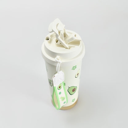 Mumuso Avocado Insulated Coffee Tumbler with Lanyard- Green/ 550ml
