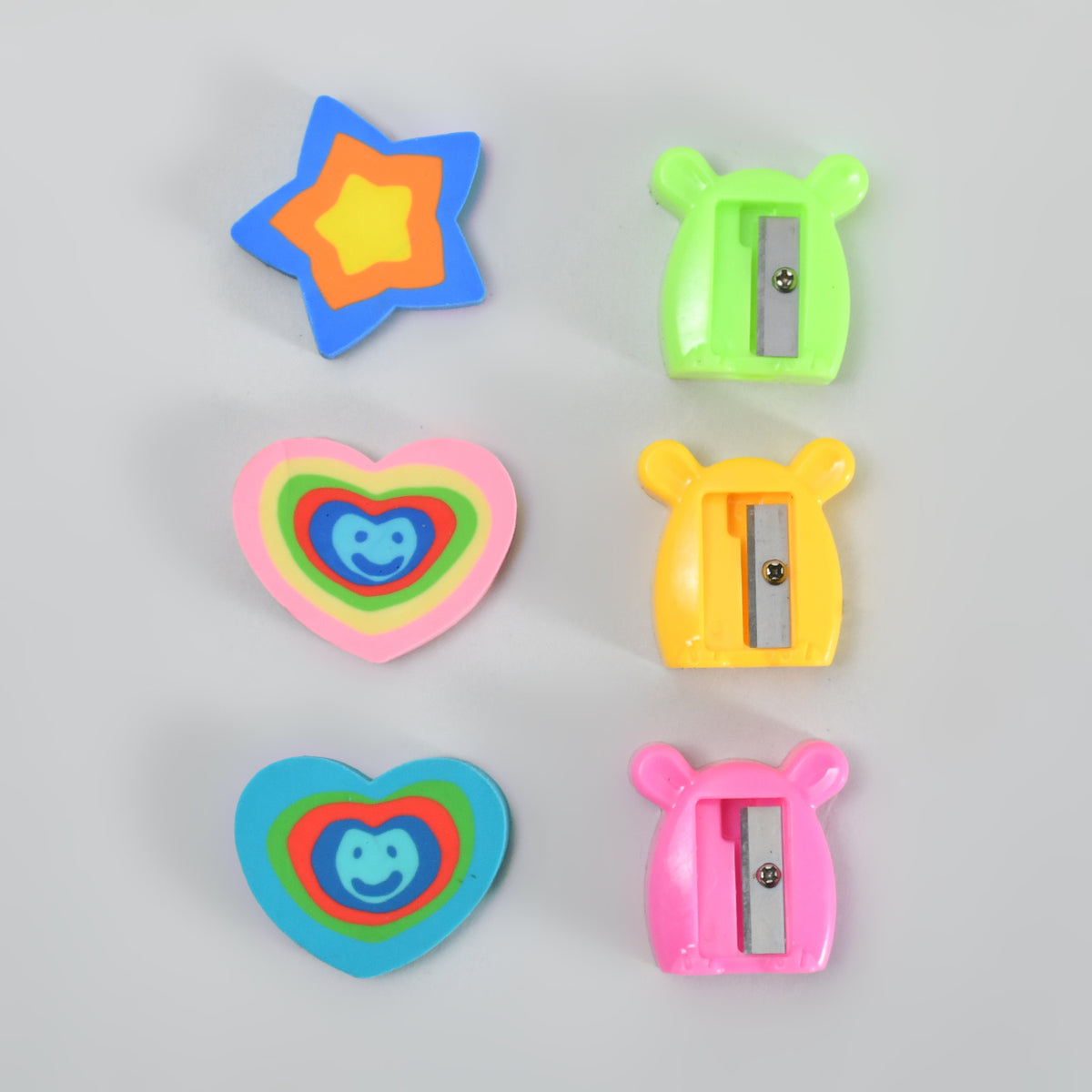 Colourful  Eraser &amp; Pencil Sharpener Set- Pack of 6