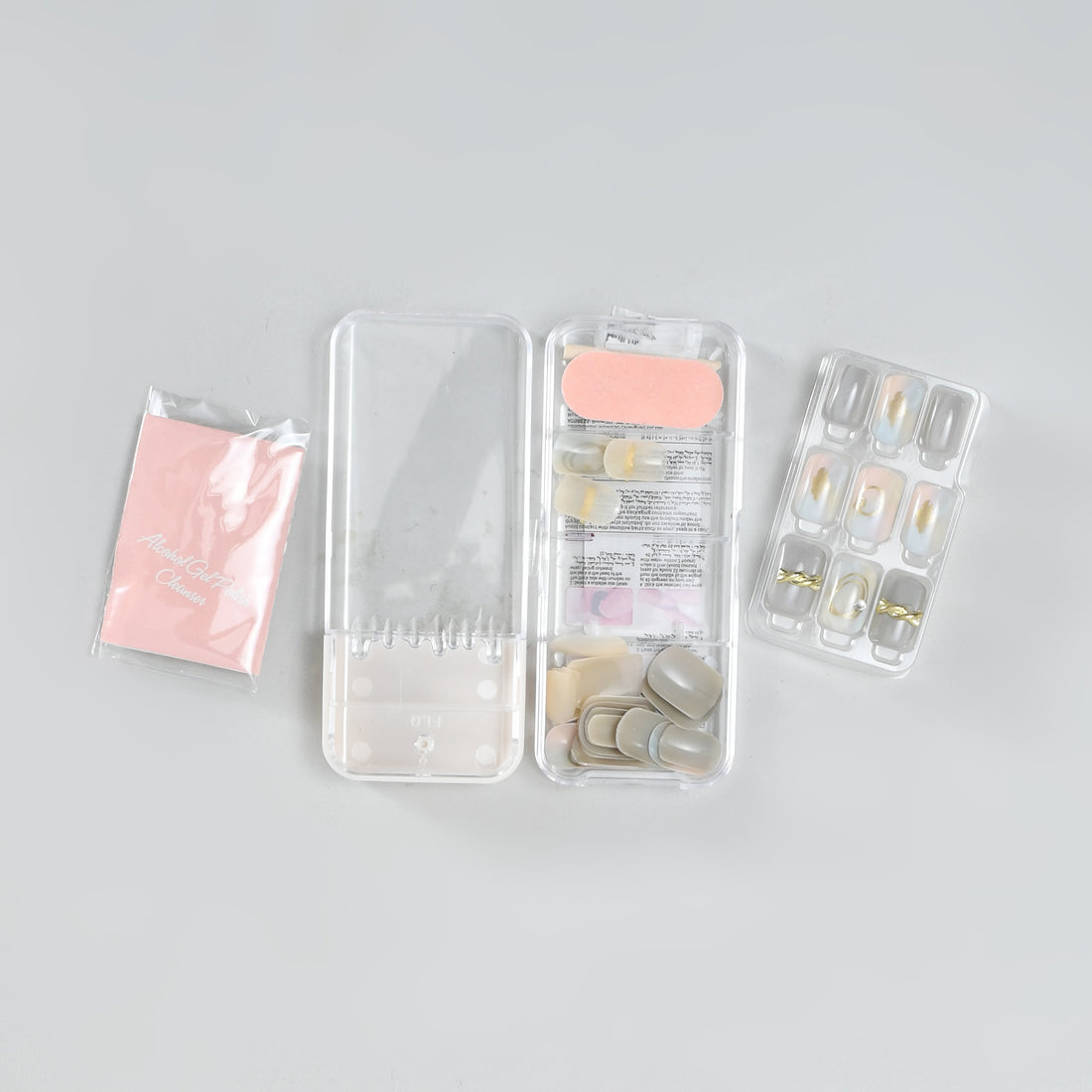 Press-On Nail Wraps Set - Soft Glow / Grey &amp; Light Pink