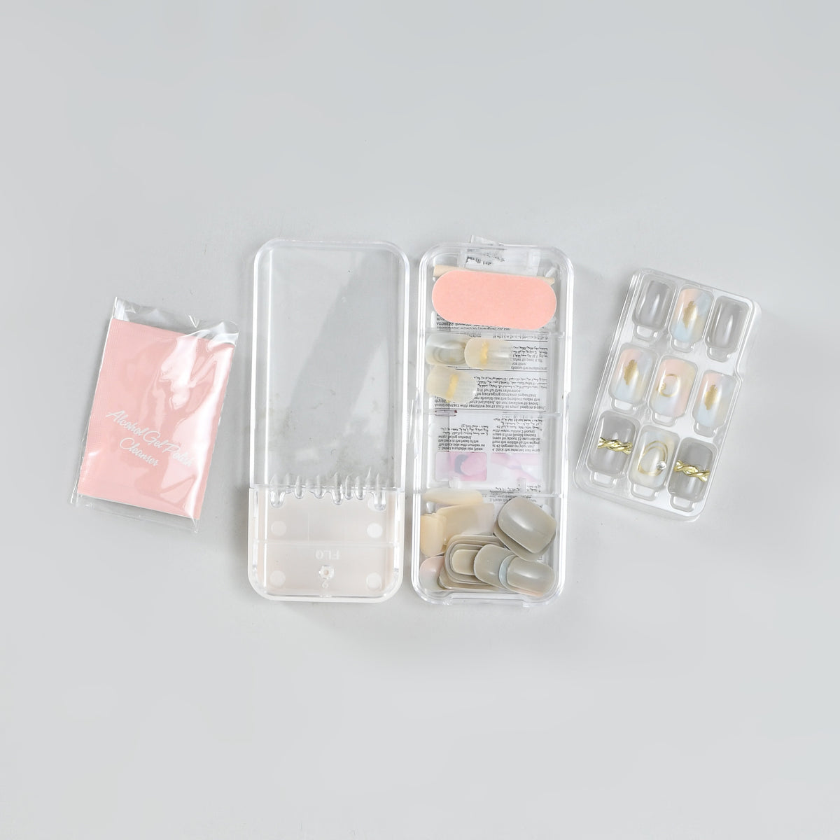 Press-On Nail Wraps Set - Soft Glow / Grey &amp; Light Pink