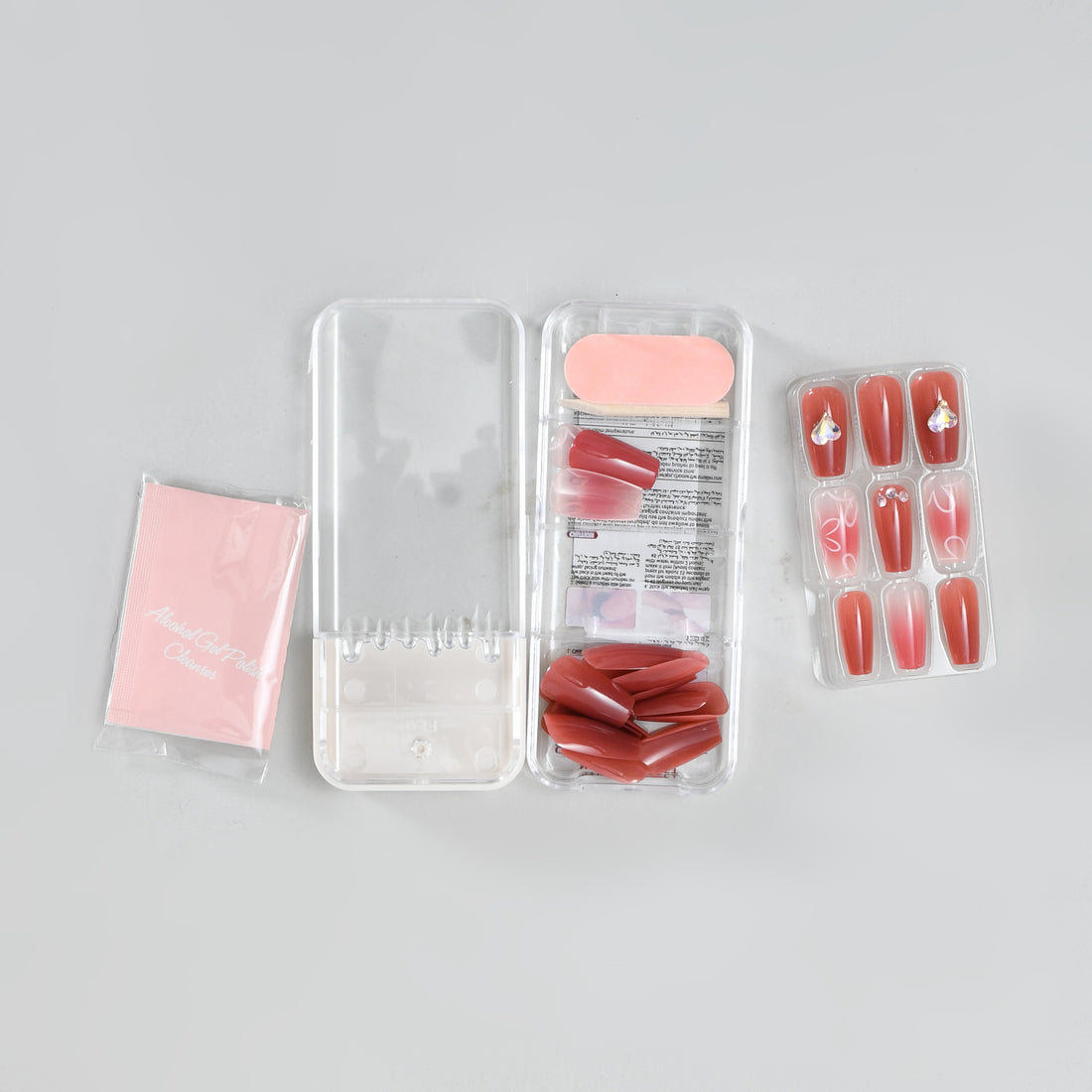 Press on Nail Wraps Set - Natural Charm / Red &amp; Pink