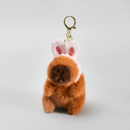 Capybara with Cartoon Hat Bag Charm cum Key Pendant - Brown &amp; Pink