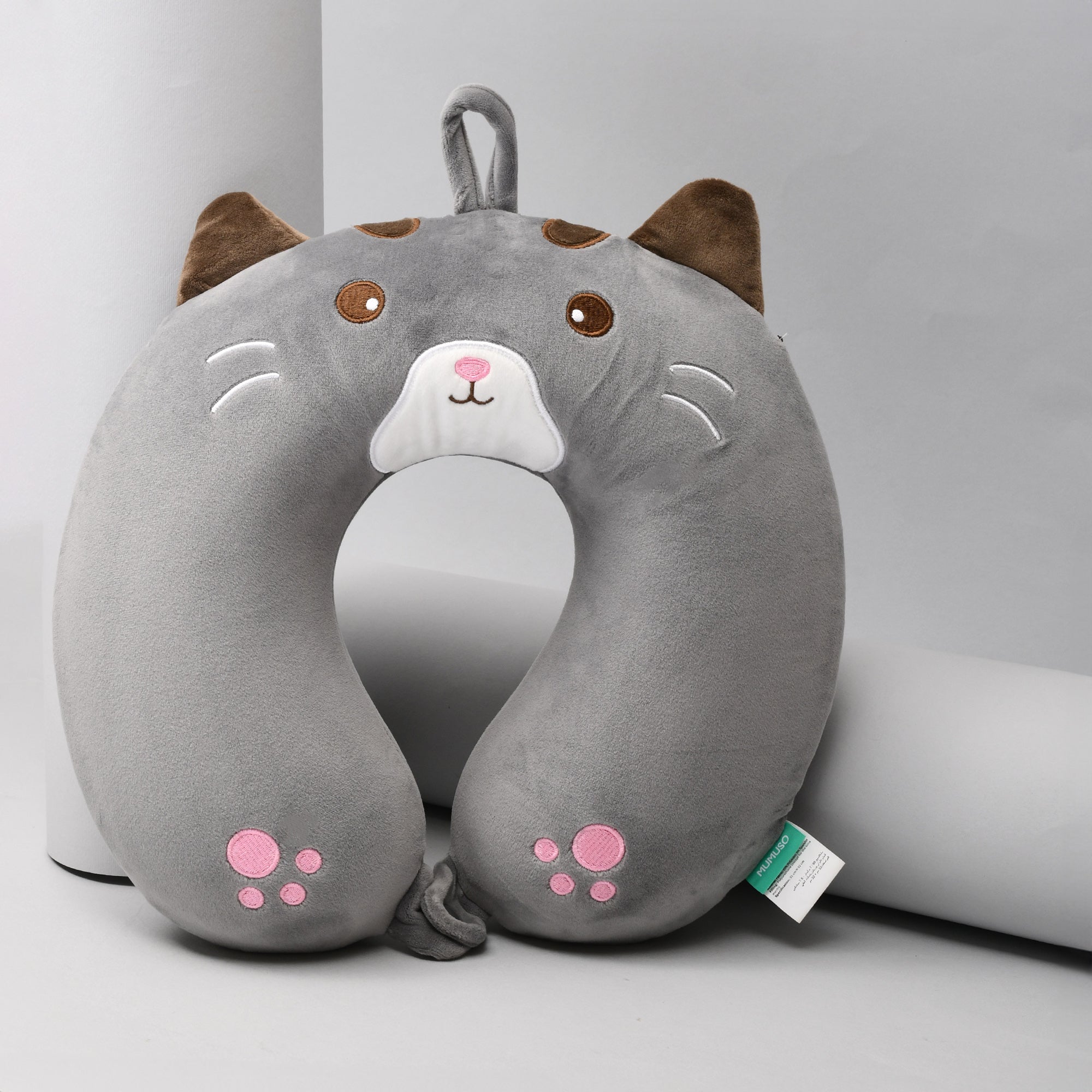 Memory Foam Grey Cat U Shaped Neck Pillow- 32 cm