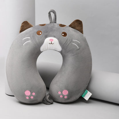 Memory Foam Grey Cat U Shaped Neck Pillow- 32 cm