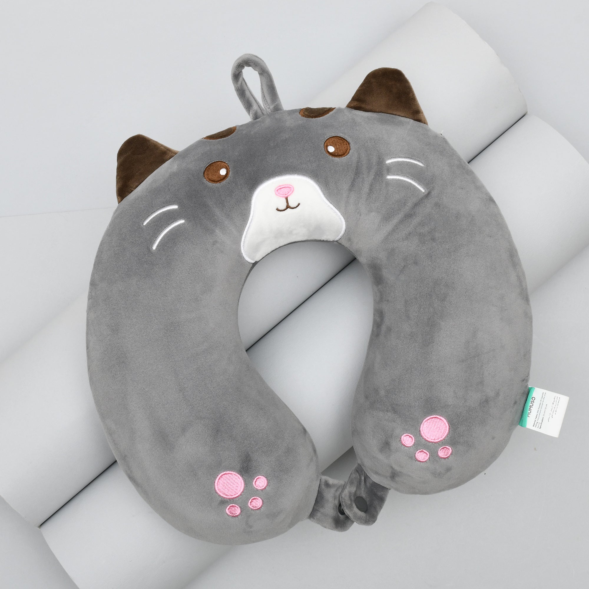 Memory Foam Grey Cat U Shaped Neck Pillow- 32 cm