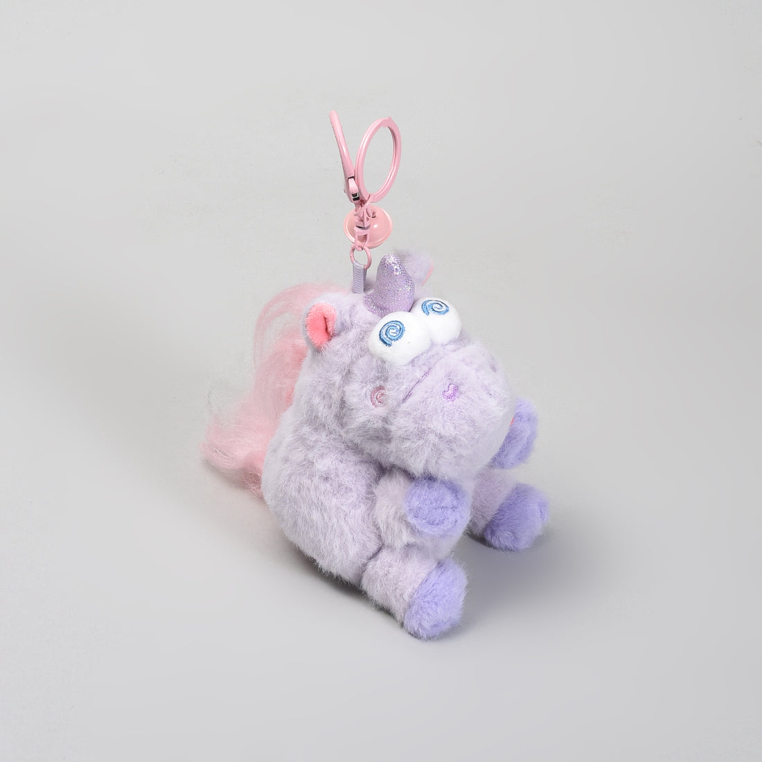Plush Unicorn Keychain with Tousled Hair- Purple and Pink