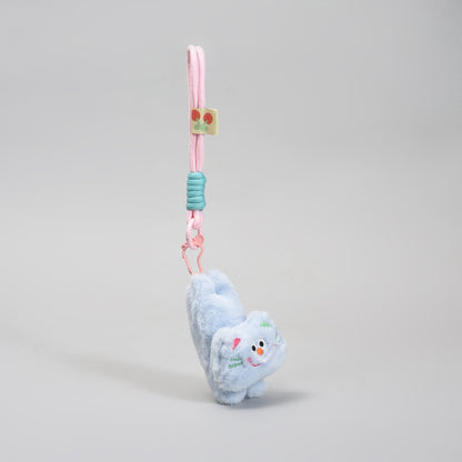 Adorable Blue Kitty Plush Keychain- Wristlet Bag Pendant