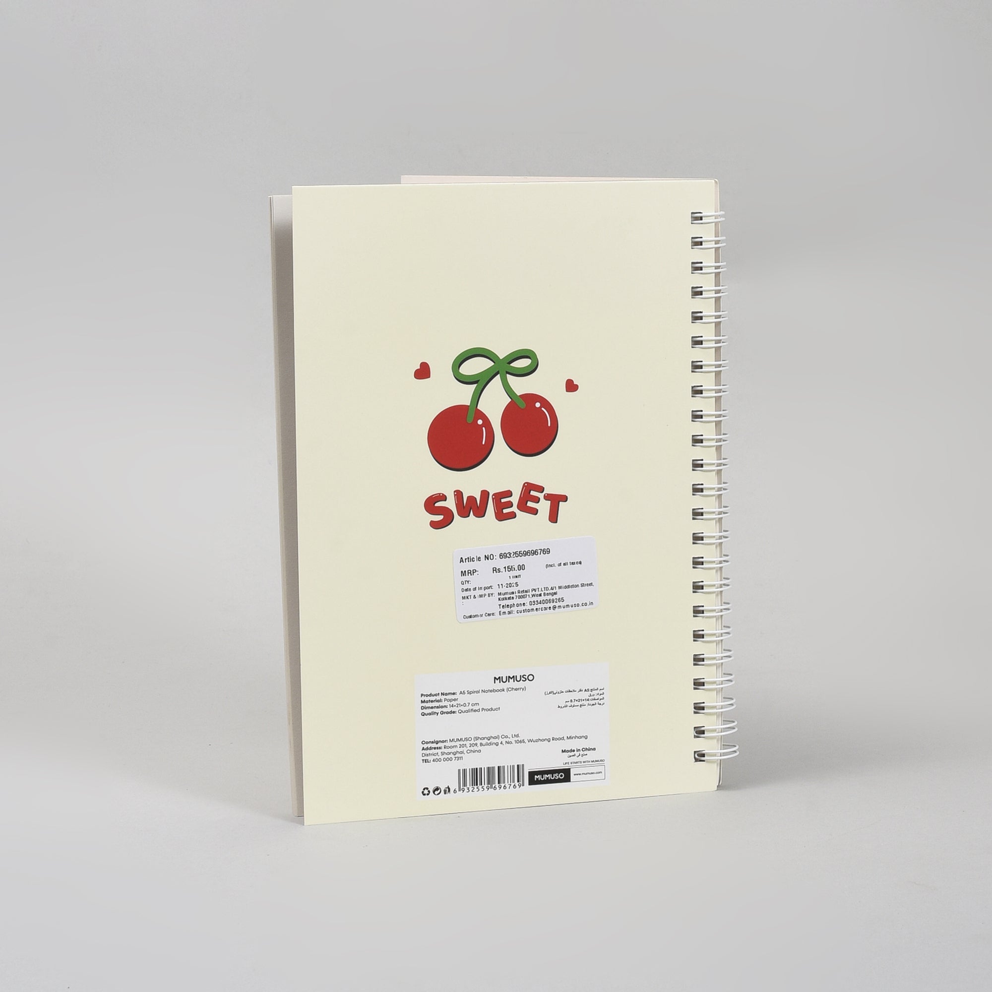 A5 Spiral Cherry Notebook With Ruled Pages