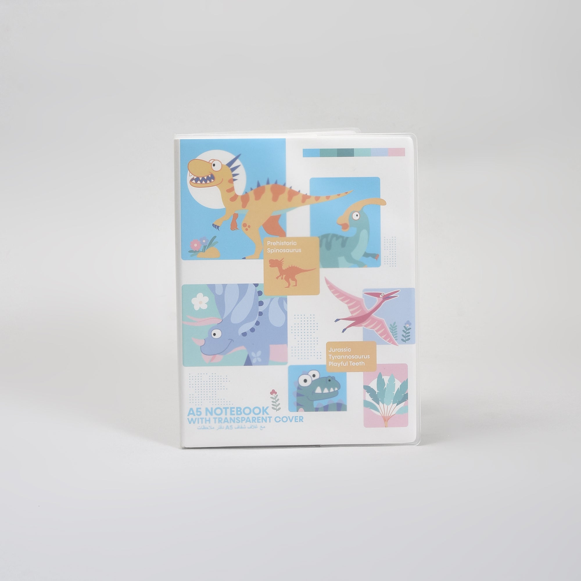 Super Cute A5 Notebook with Transparent Cover - Dinosaur Paradise Design