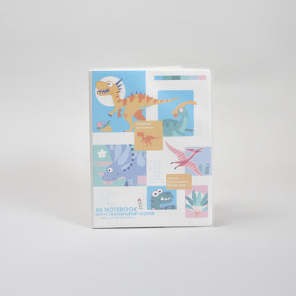Super Cute A5 Notebook with Transparent Cover - Dinosaur Paradise Design