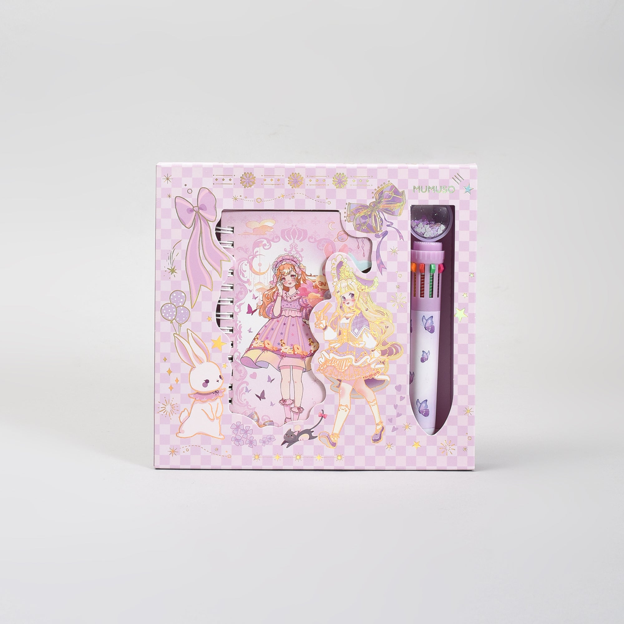 Fairy Tale Spiral Notebook &amp; Butterfly 10 Colour Pen Set- Purple