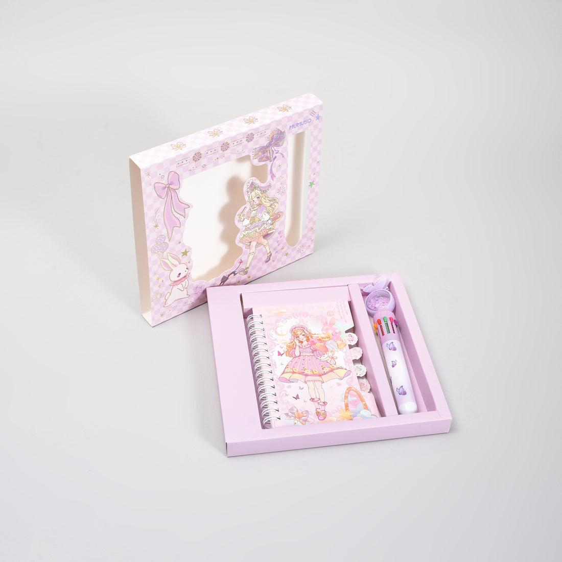 Fairy Tale Spiral Notebook &amp; Butterfly 10 Colour Pen Set- Purple