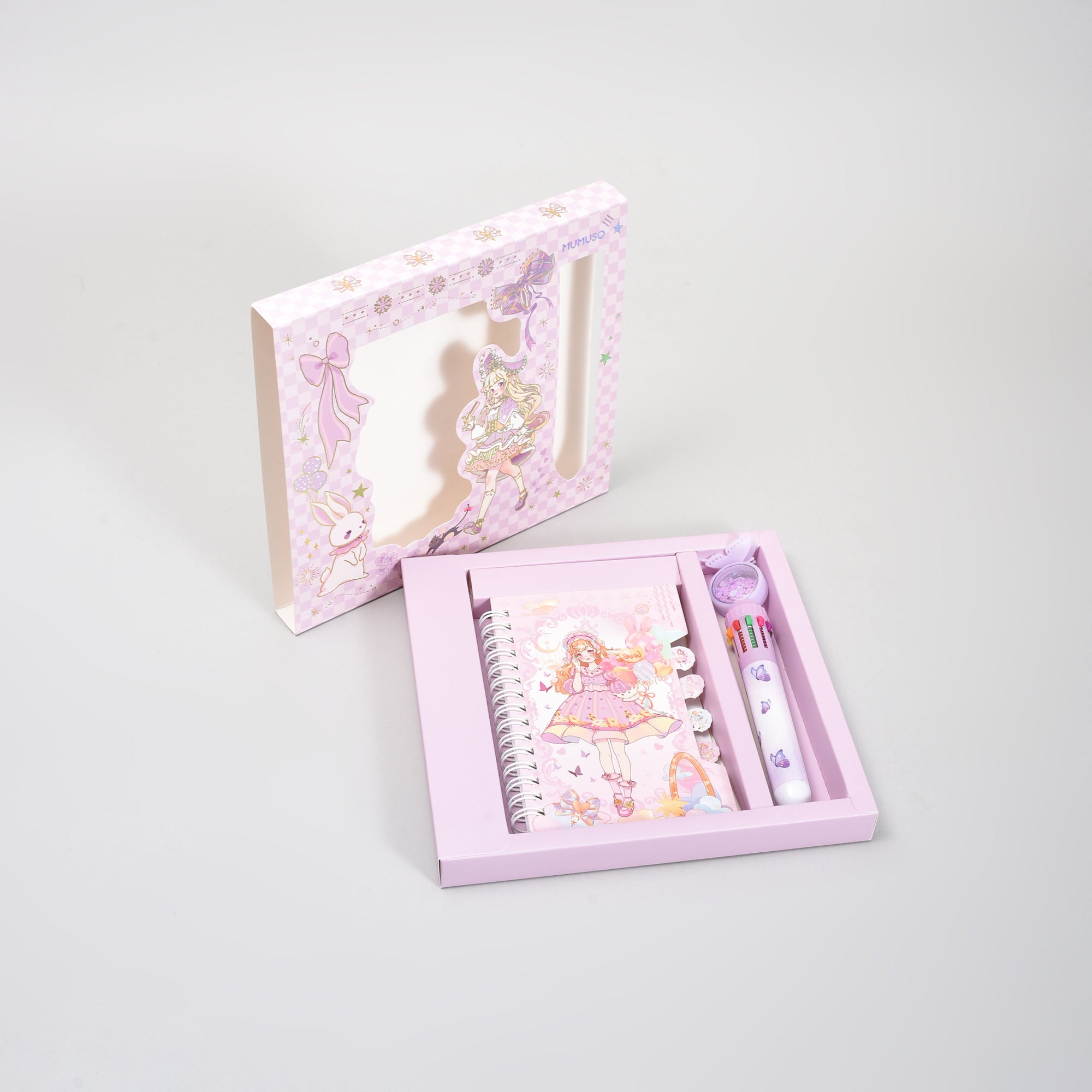 Fairy Tale Spiral Notebook &amp; Butterfly 10 Colour Pen Set- Purple