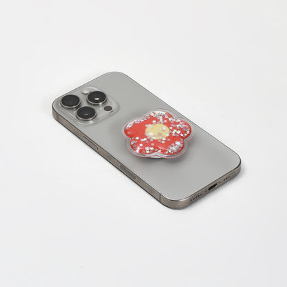 Glitter Bloom Red Flower Collapsible Airbag Phone Holder Popsocket
