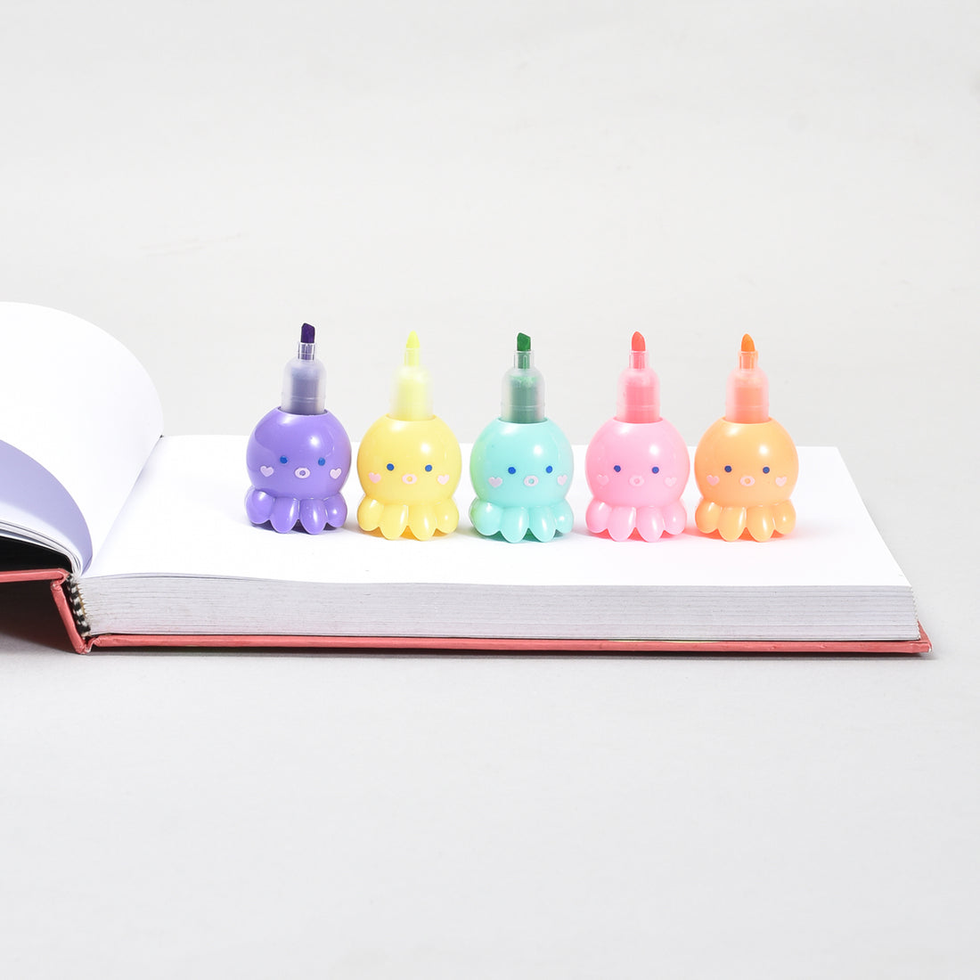 SuperCute Octopus Highlighter Set( Five Colours)- Purple/Yellow/ Green/Pink/ Orange