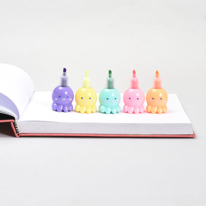 SuperCute Octopus Highlighter Set( Five Colours)- Purple/Yellow/ Green/Pink/ Orange