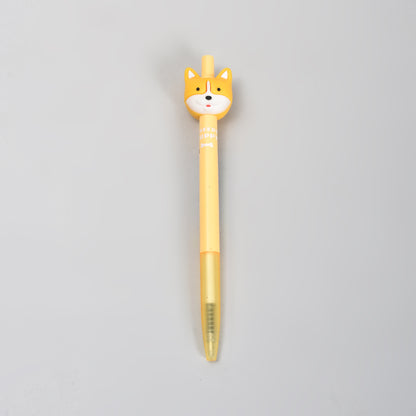 Yellow Corgi Retractable Ball Point Pen- Black