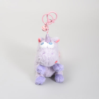 Plush Unicorn Keychain with Tousled Hair- Purple and Pink