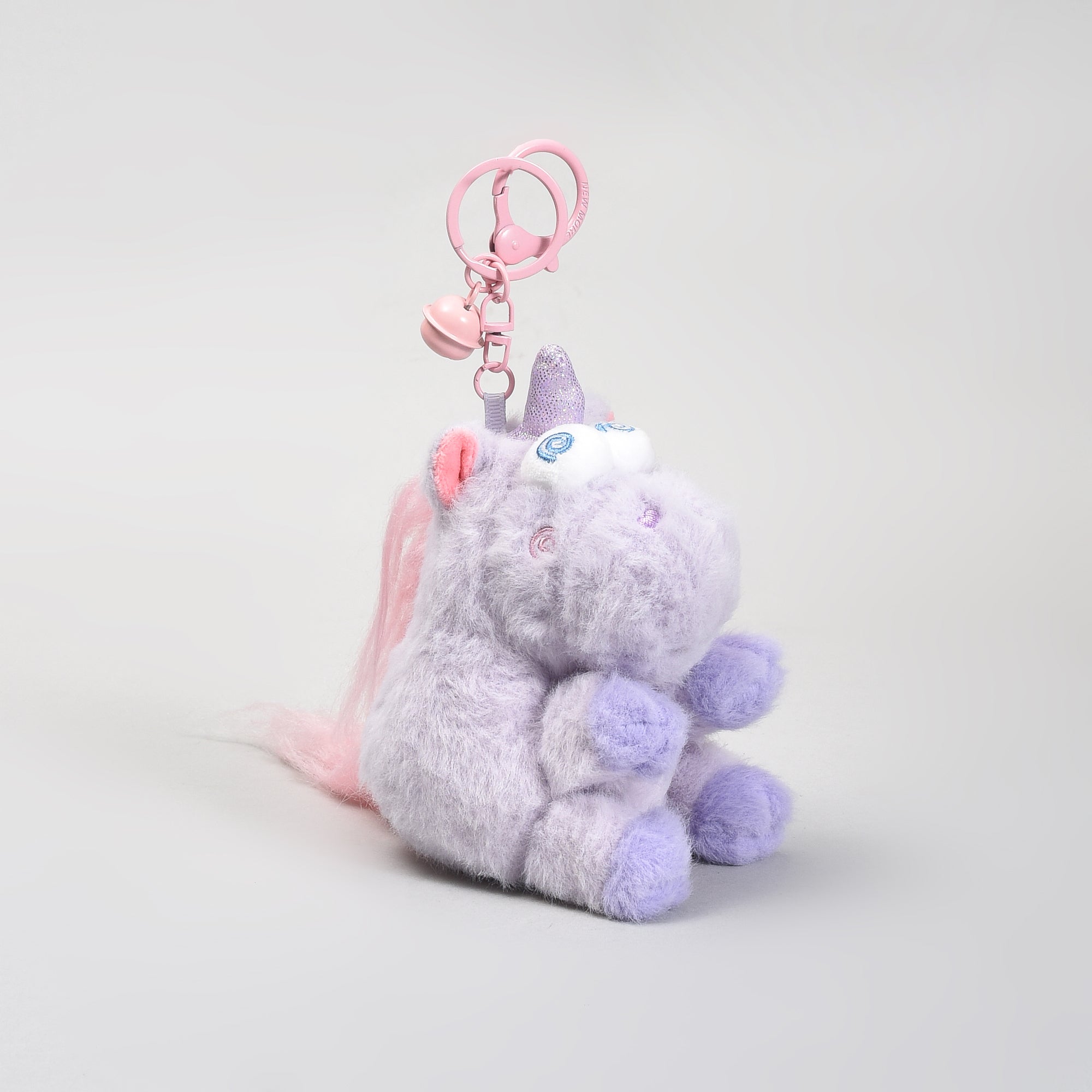 Plush Unicorn Keychain with Tousled Hair- Purple and Pink